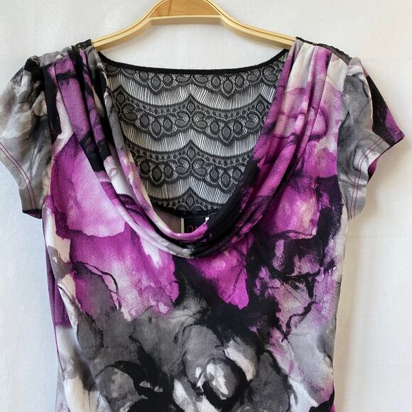 Vintage Y2K Wrapper Cowl Neck Top Women S Purple Lace Grunge‎ Witchy Whimsigoth - Picture 3 of 8